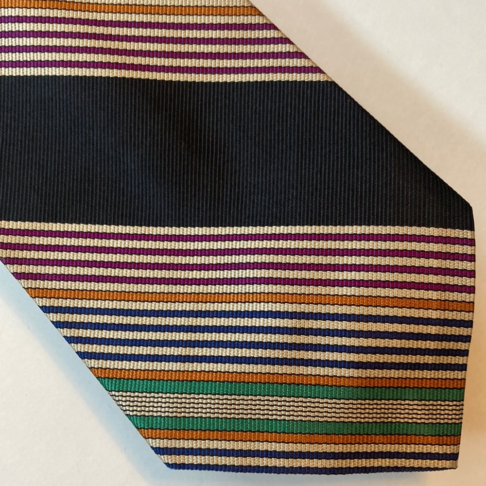 Vintage Christian Dior Monsieur Black Tan Green Orange Navy Burgundy Silk Tie